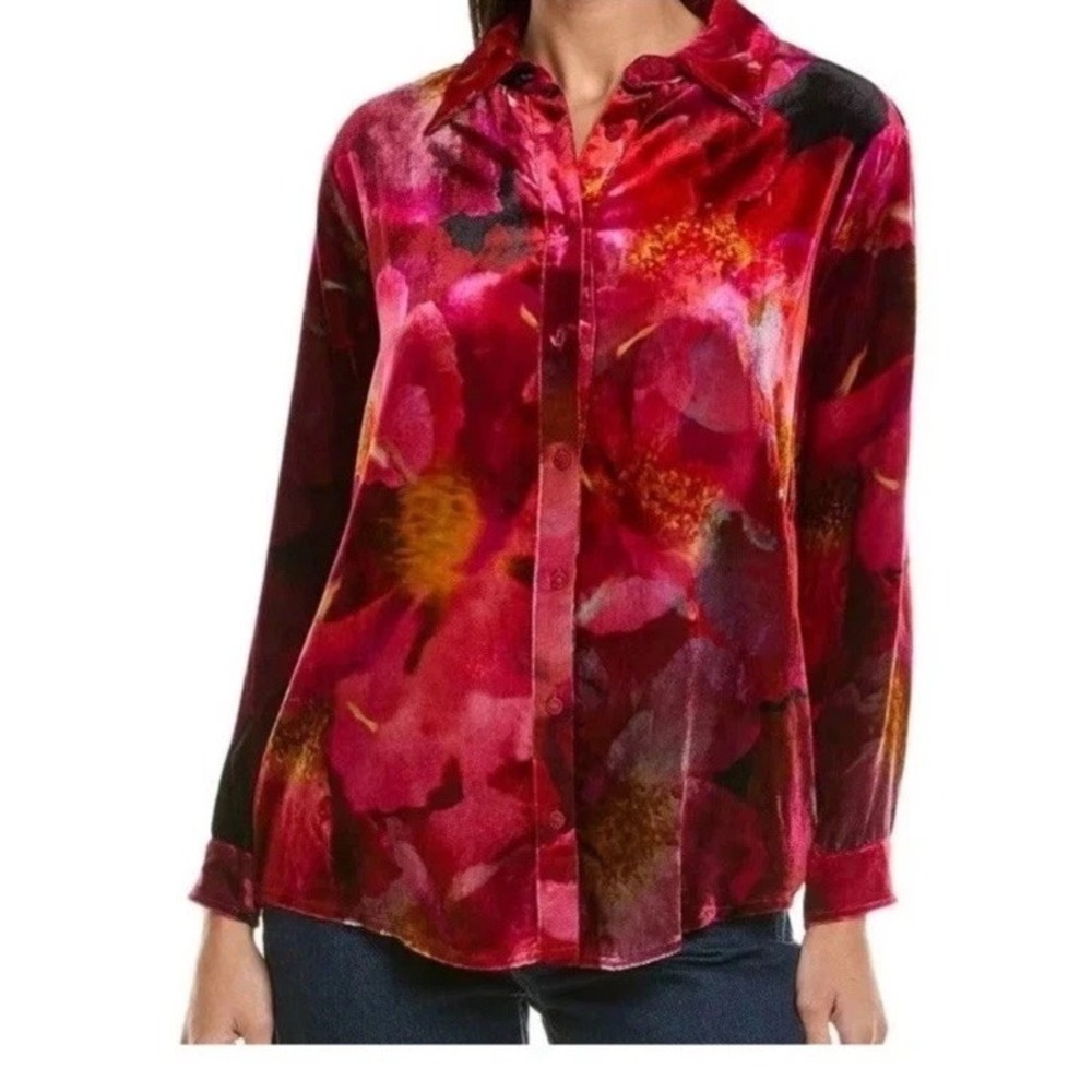 Johnny Was Women Ruby Bloom Velvet Silk-Blend Button Up Shirt Sz S